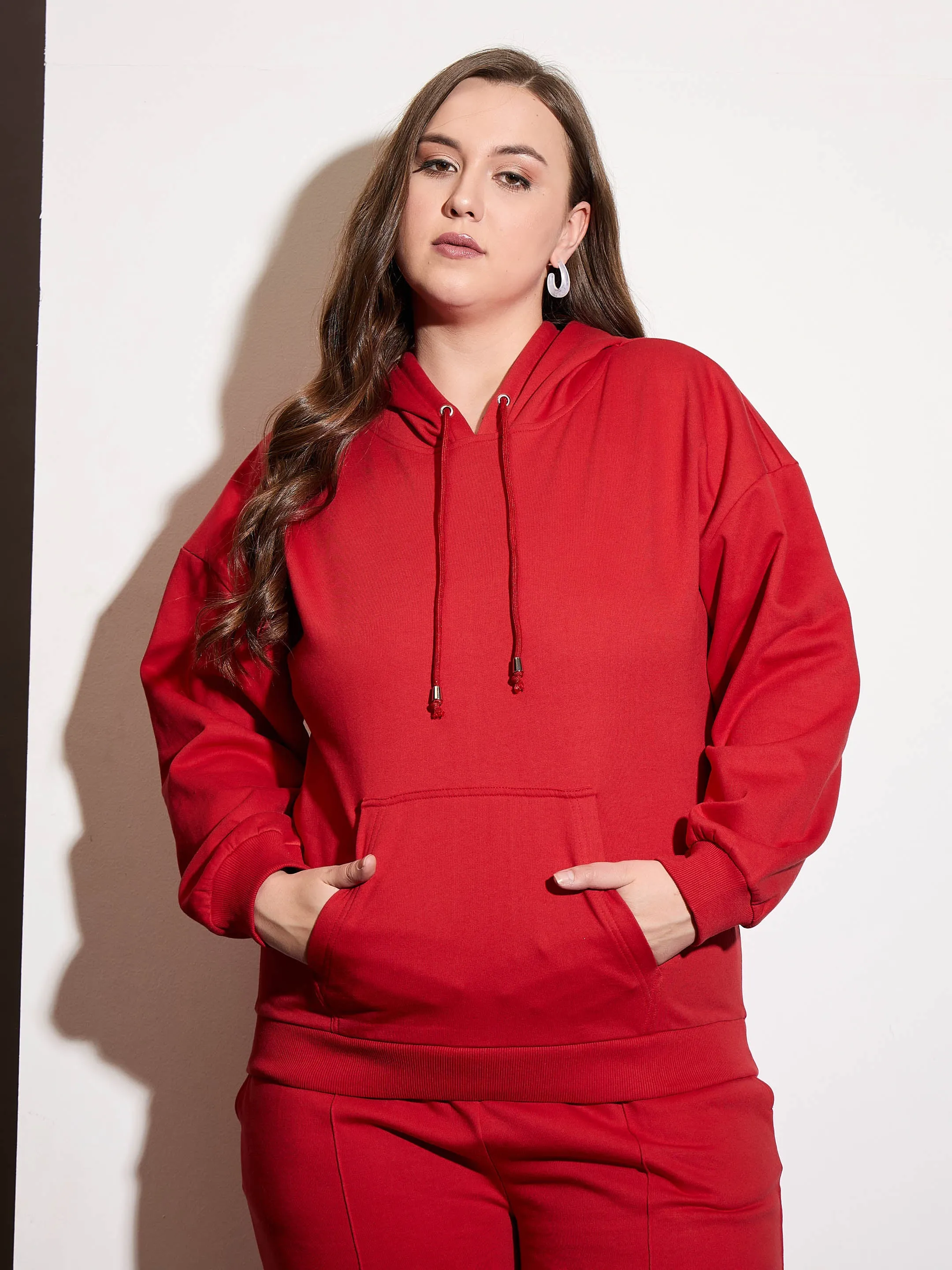 Women Red Fleece Hoodie