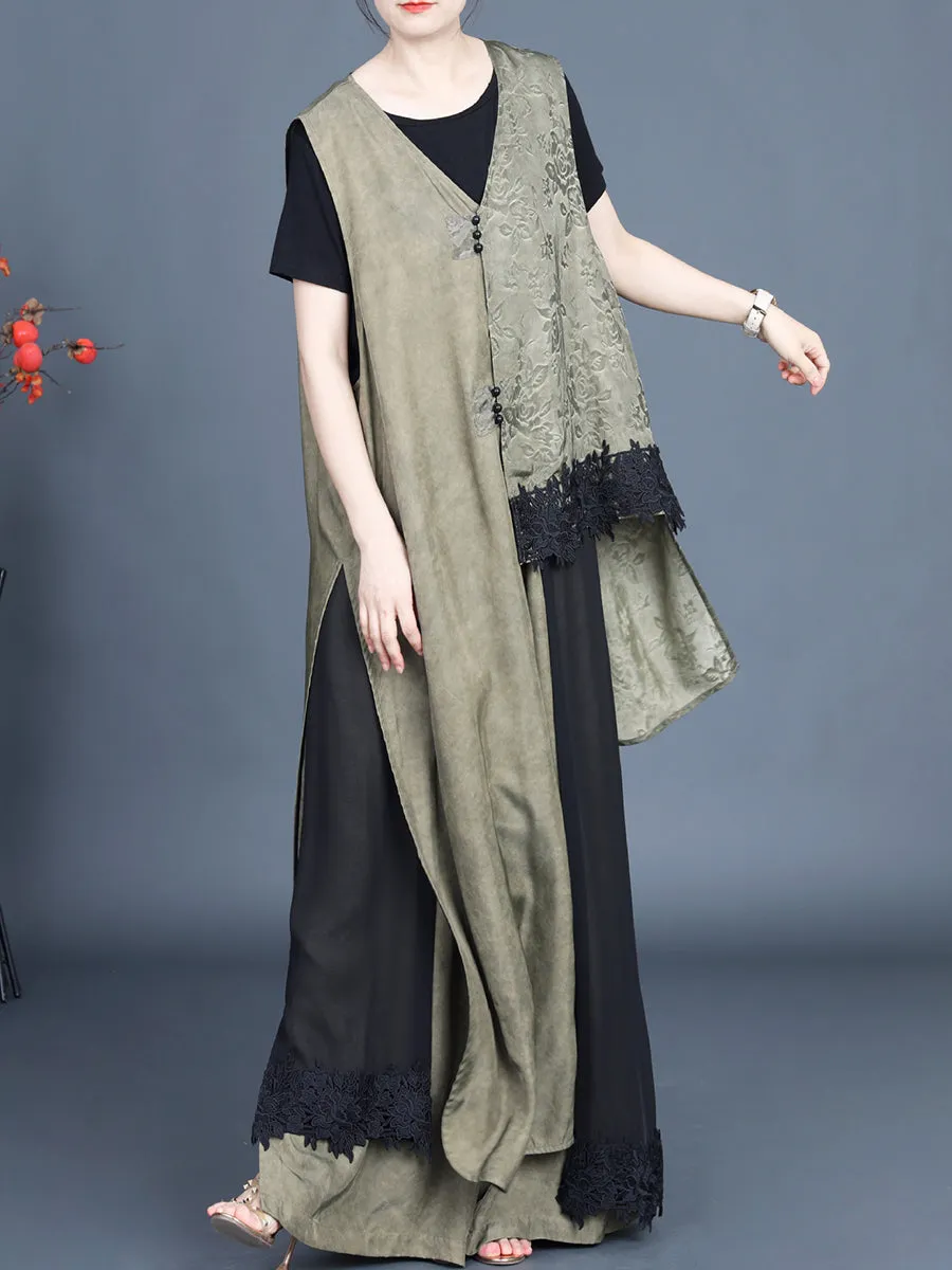 Women Summer Vintage Irregular Spliced Vest+Pants KL1014