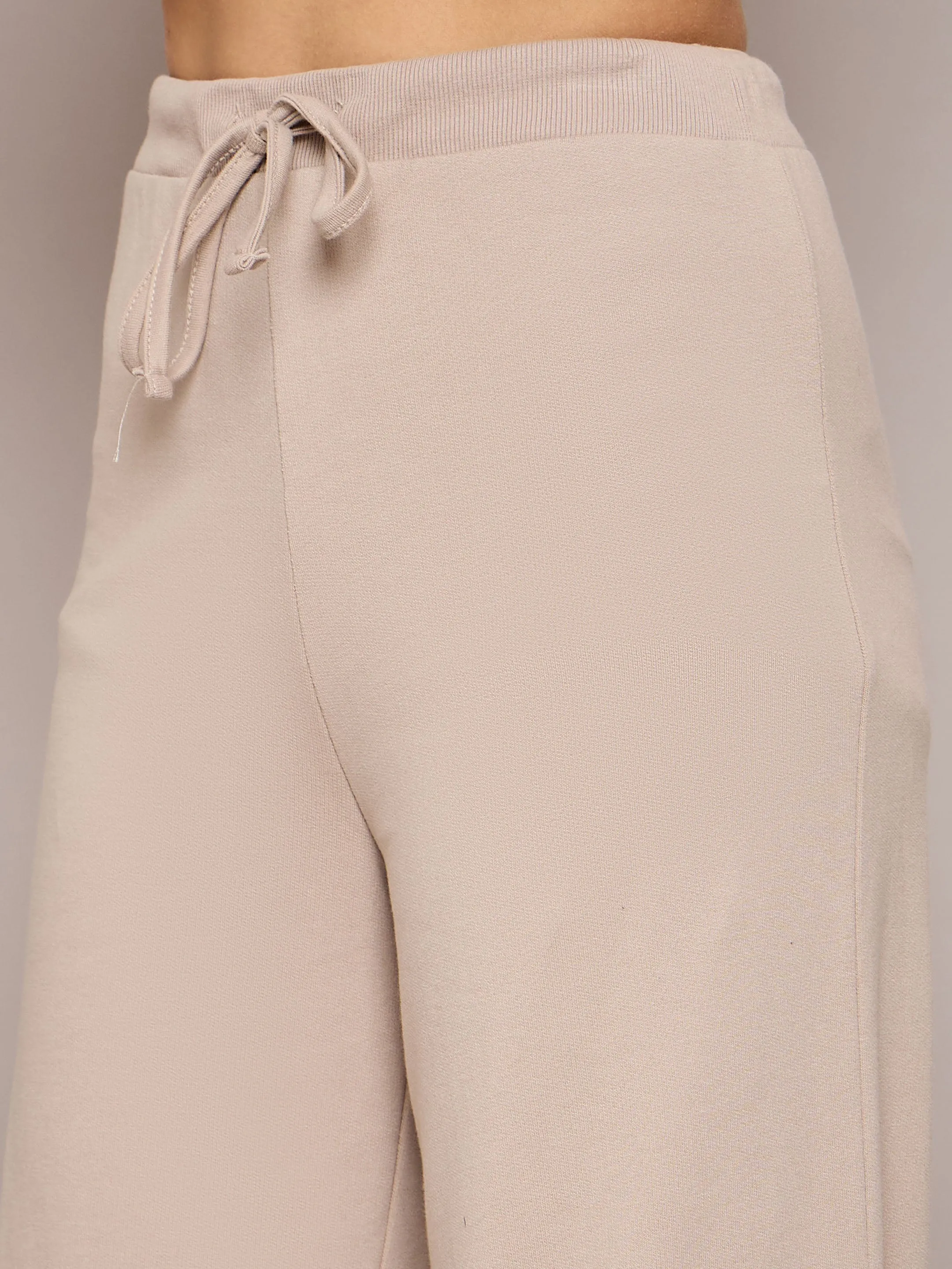 Women Taupe Terry Regular Hoodie With Terry Pants