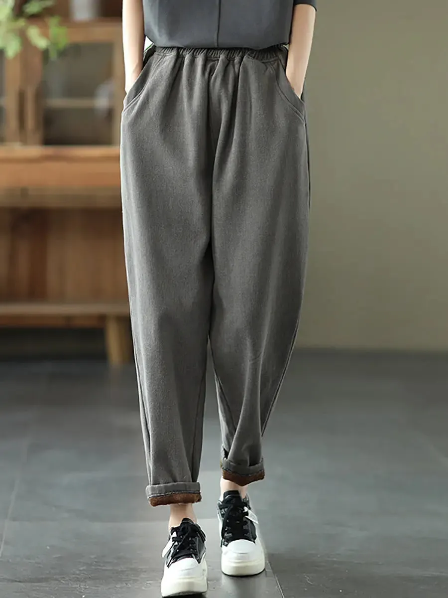 Women Thicken Pure Color Harem Pants