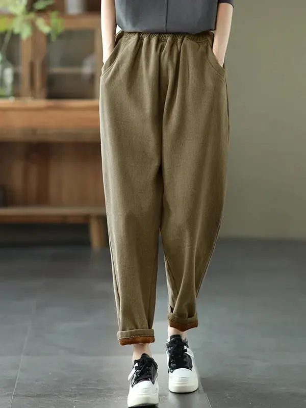 Women Thicken Pure Color Harem Pants