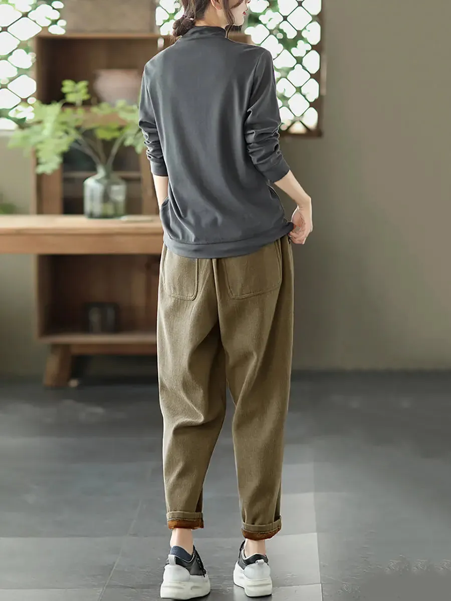 Women Thicken Pure Color Harem Pants