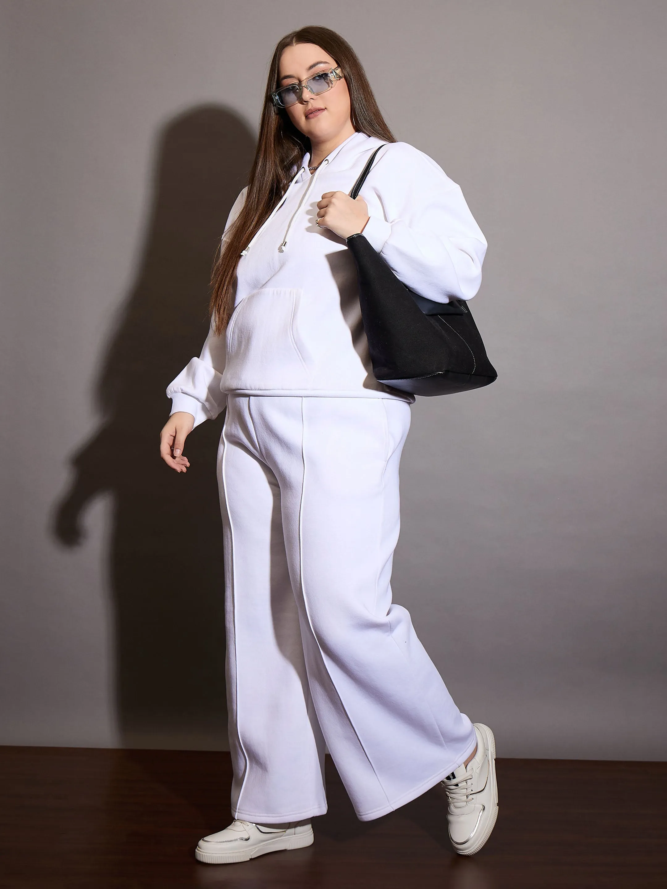 Women White Fleece Hoodie With Sweatpants