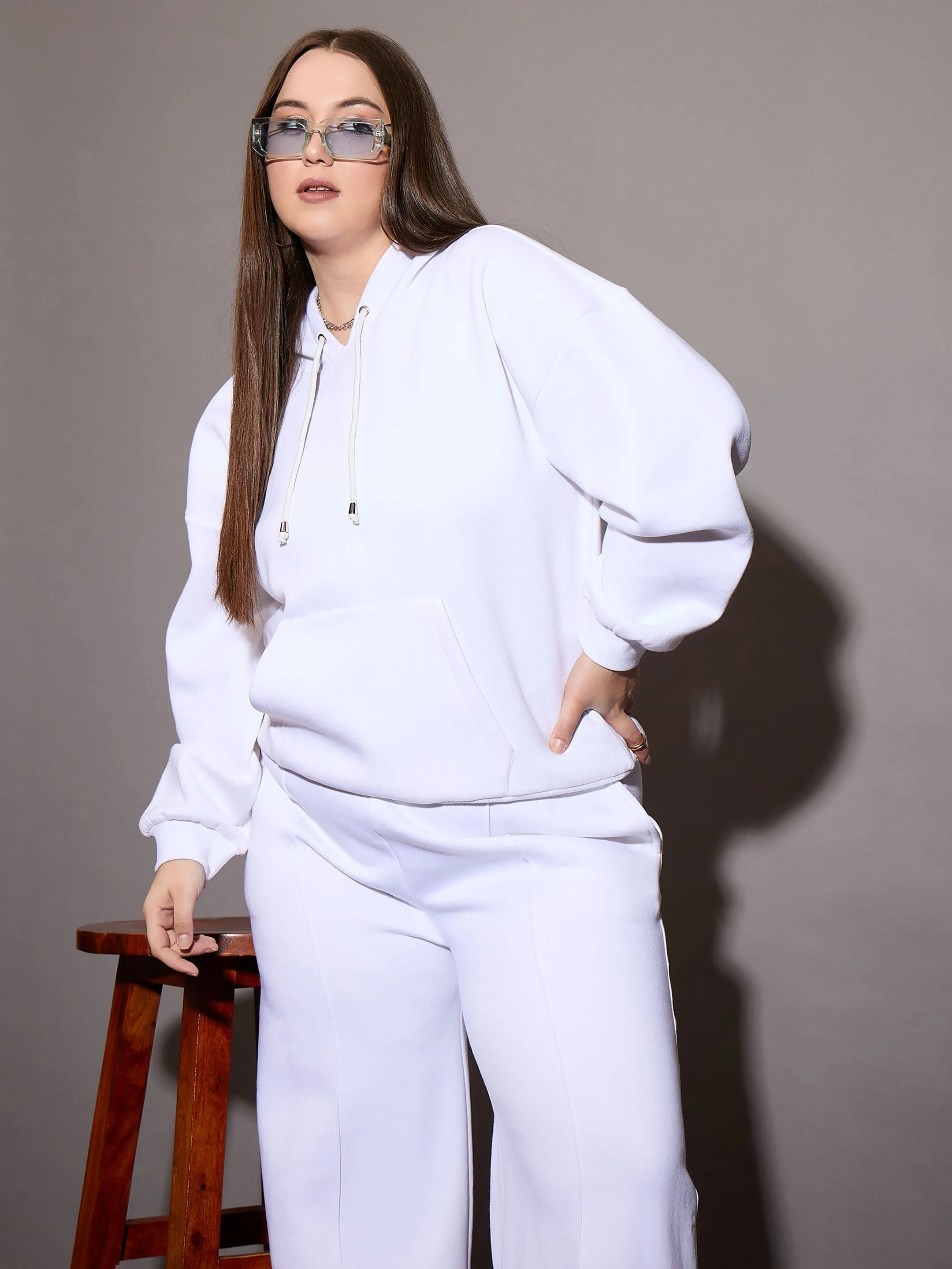 Women White Fleece Hoodie With Sweatpants