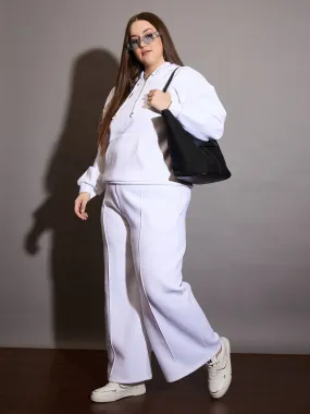 Women White Fleece Hoodie With Sweatpants