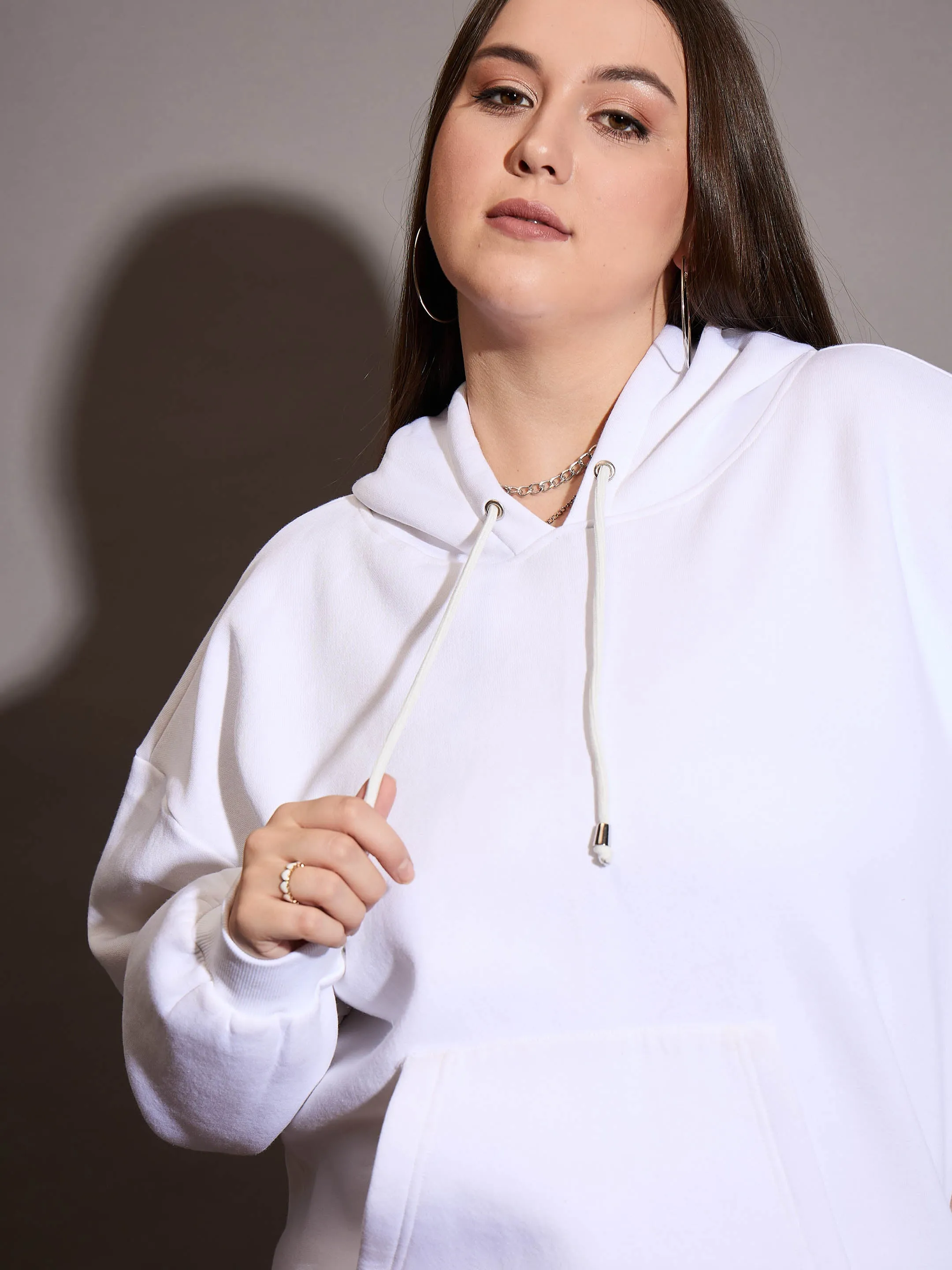 Women White Fleece Hoodie