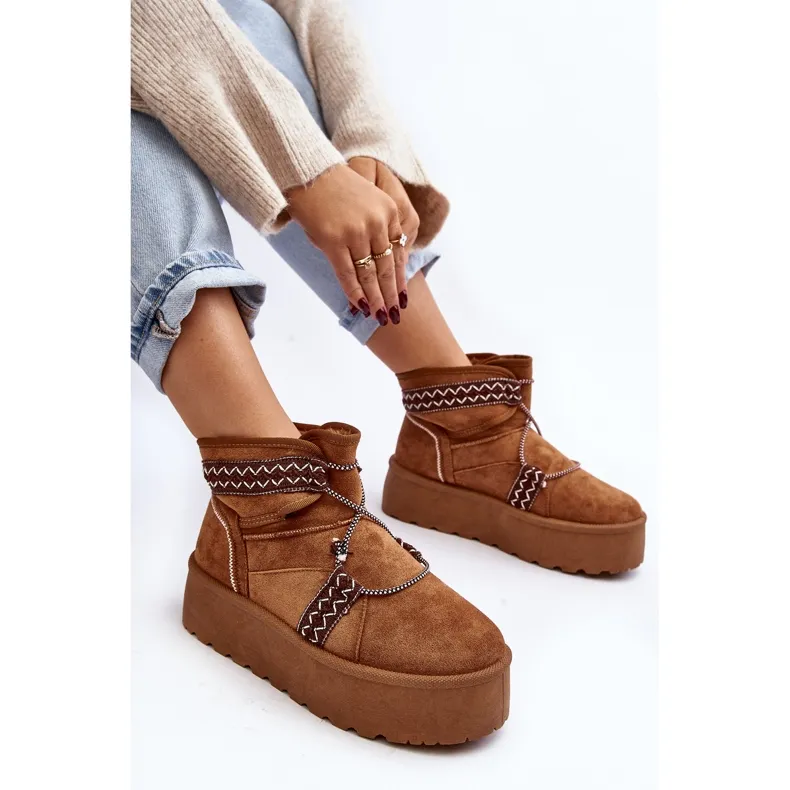 Women's Snow Boots On A Thick Sole With Camel Milson Lacing brown