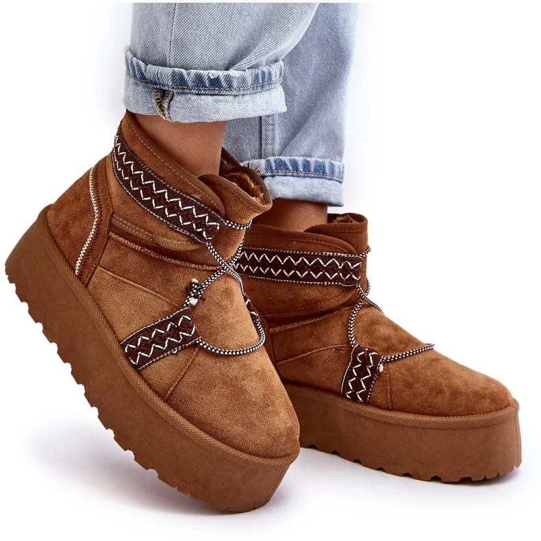 Women's Snow Boots On A Thick Sole With Camel Milson Lacing brown