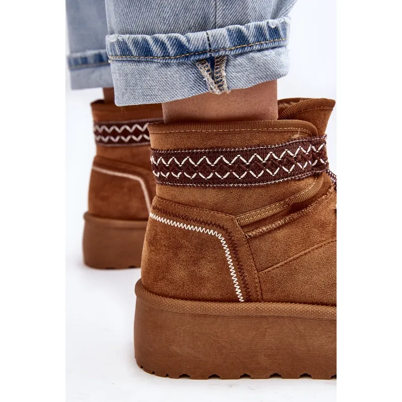 Women's Snow Boots On A Thick Sole With Camel Milson Lacing brown