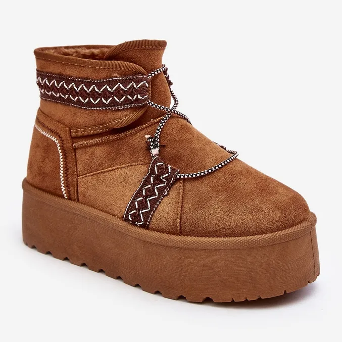 Women's Snow Boots On A Thick Sole With Camel Milson Lacing brown