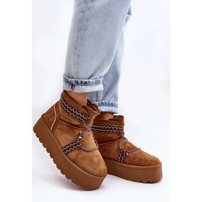 Women's Snow Boots On A Thick Sole With Camel Milson Lacing brown