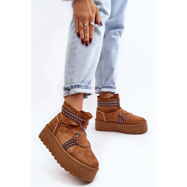 Women's Snow Boots On A Thick Sole With Camel Milson Lacing brown