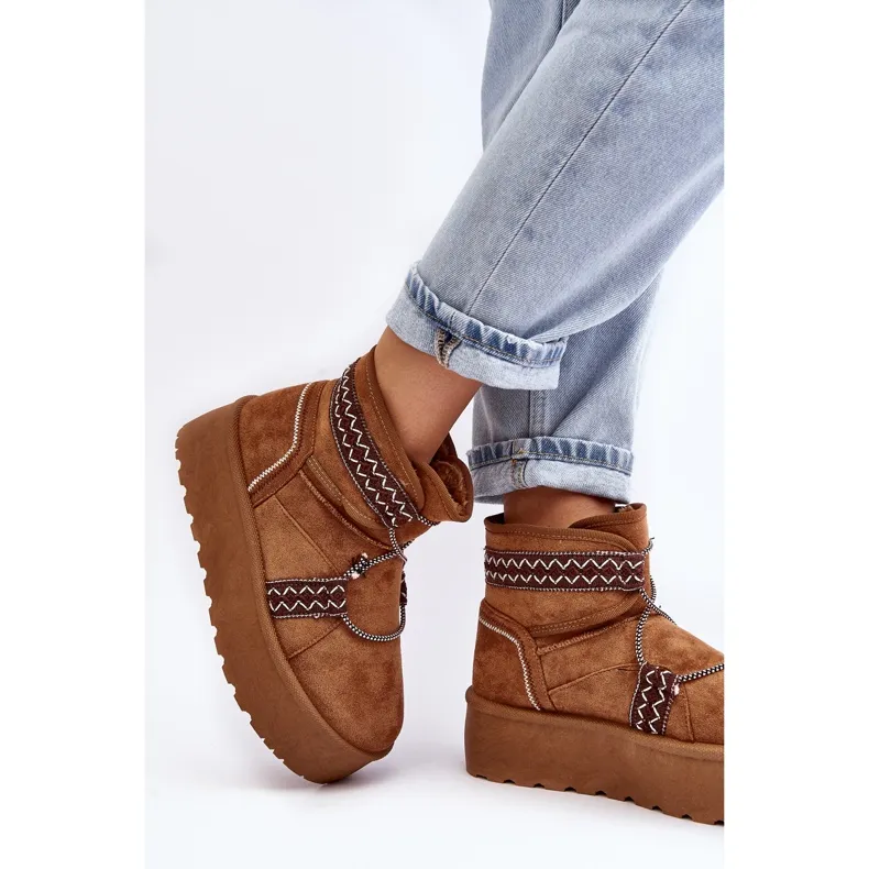 Women's Snow Boots On A Thick Sole With Camel Milson Lacing brown