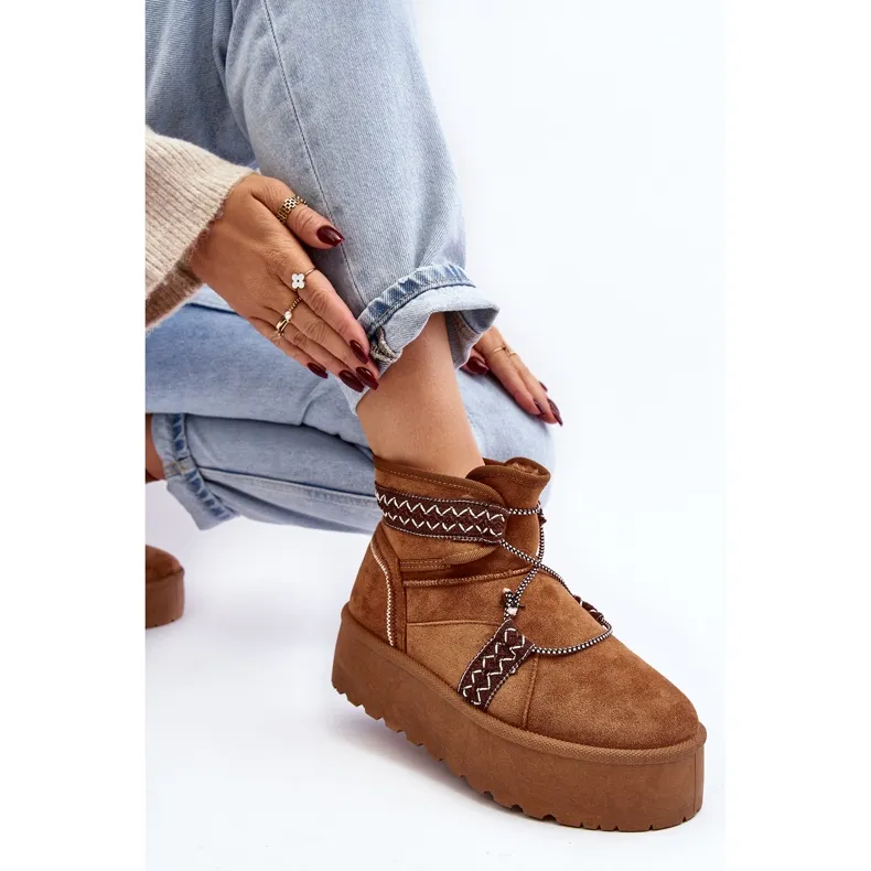 Women's Snow Boots On A Thick Sole With Camel Milson Lacing brown