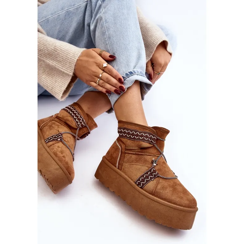 Women's Snow Boots On A Thick Sole With Camel Milson Lacing brown