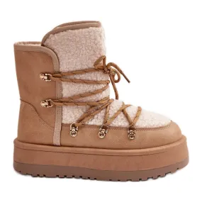 Women's Snow Boots On The Platform With Ties Light Beige Riaviana brown