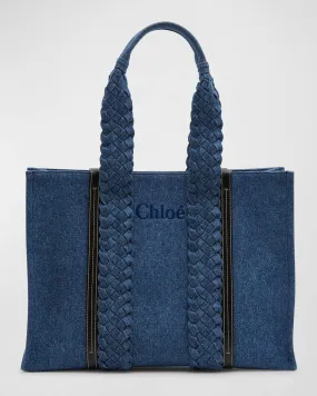 Woody Large Tote Bag in Denim with Braided Handles