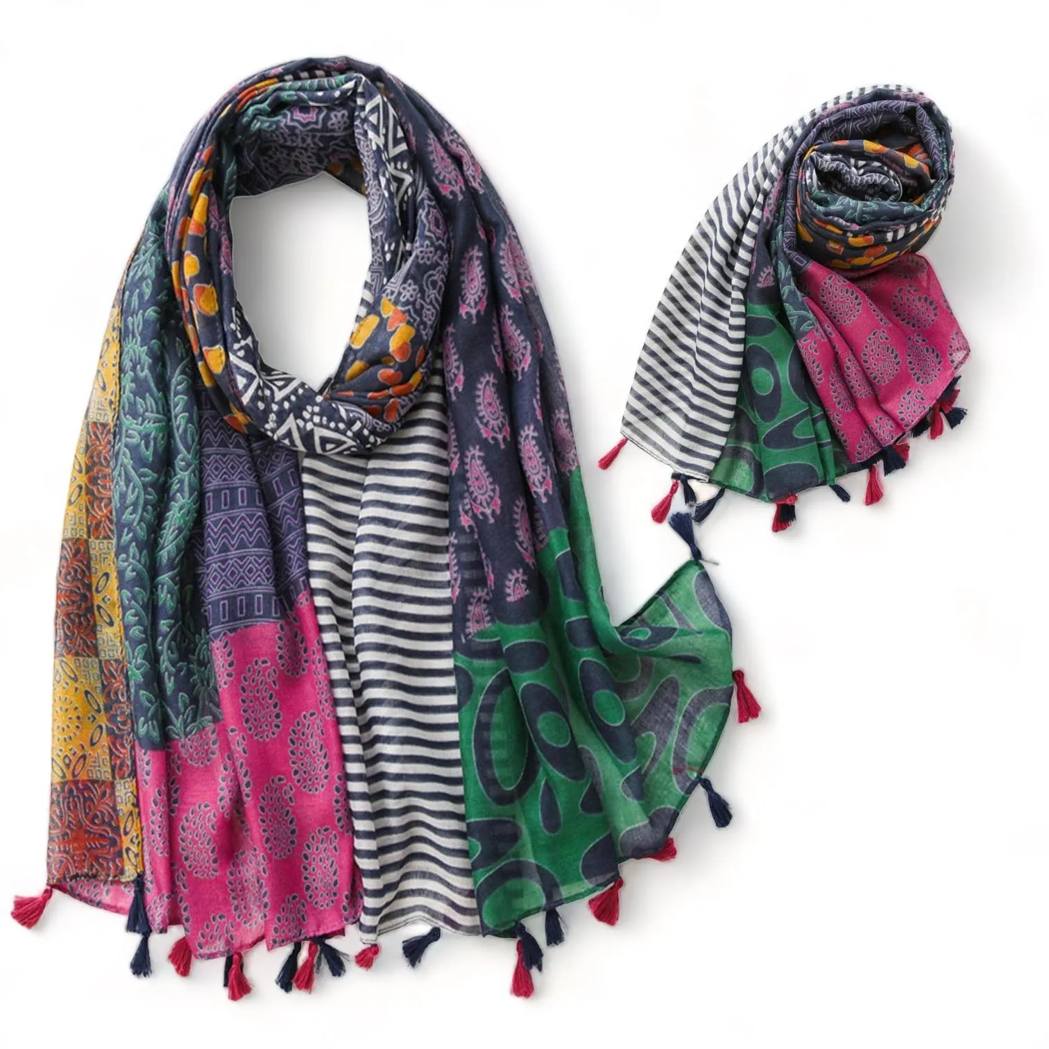 WRAP Tassel Trim Printed Scarf