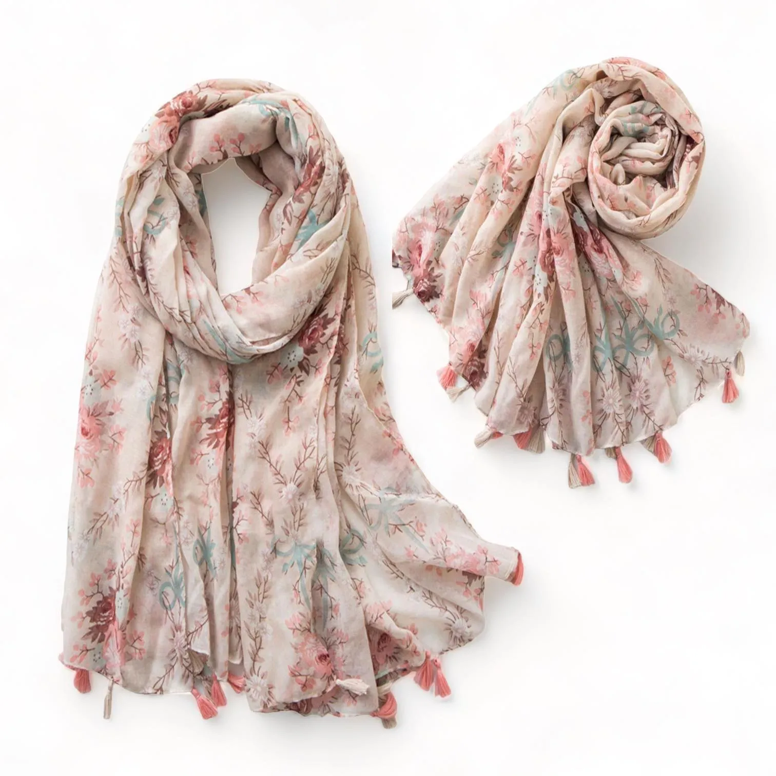 WRAP Tassel Trim Printed Scarf