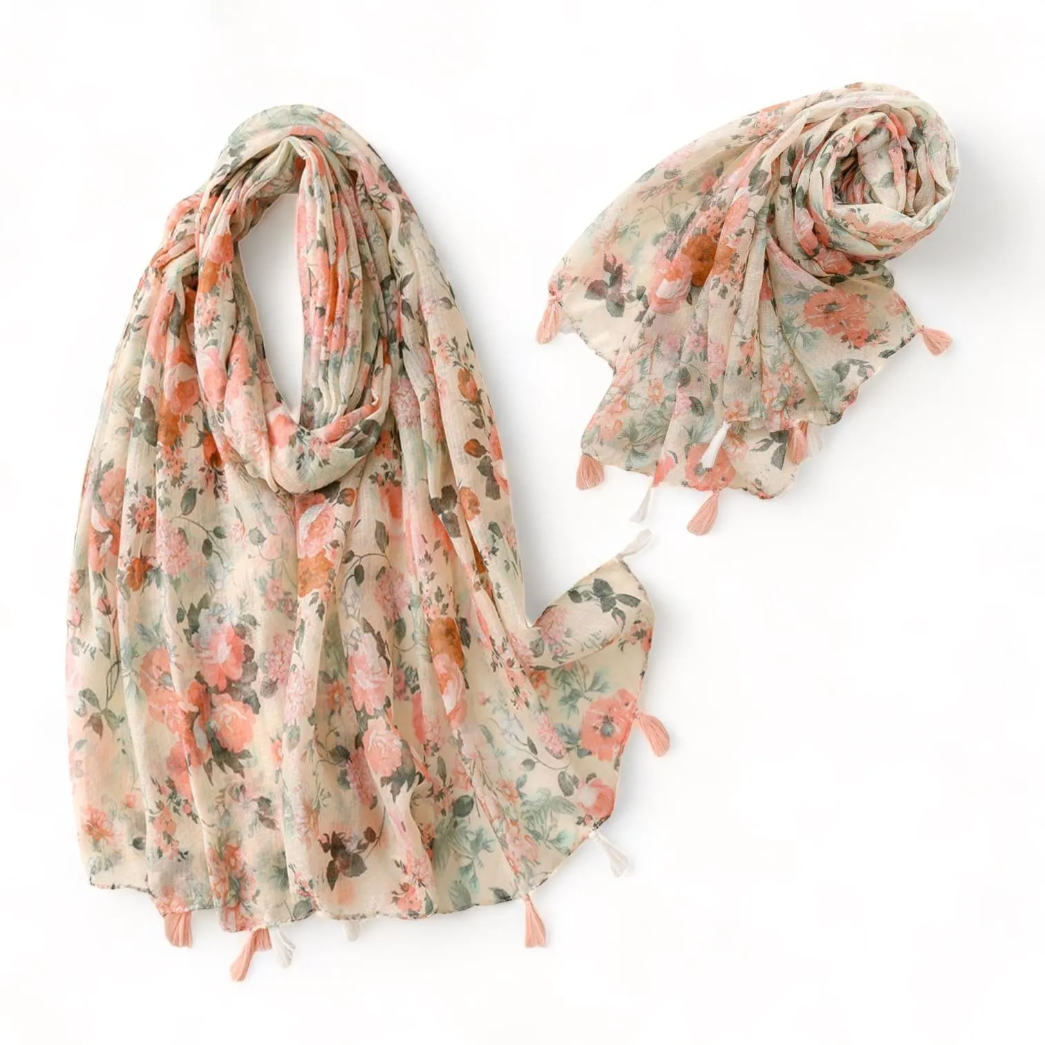 WRAP Tassel Trim Printed Scarf