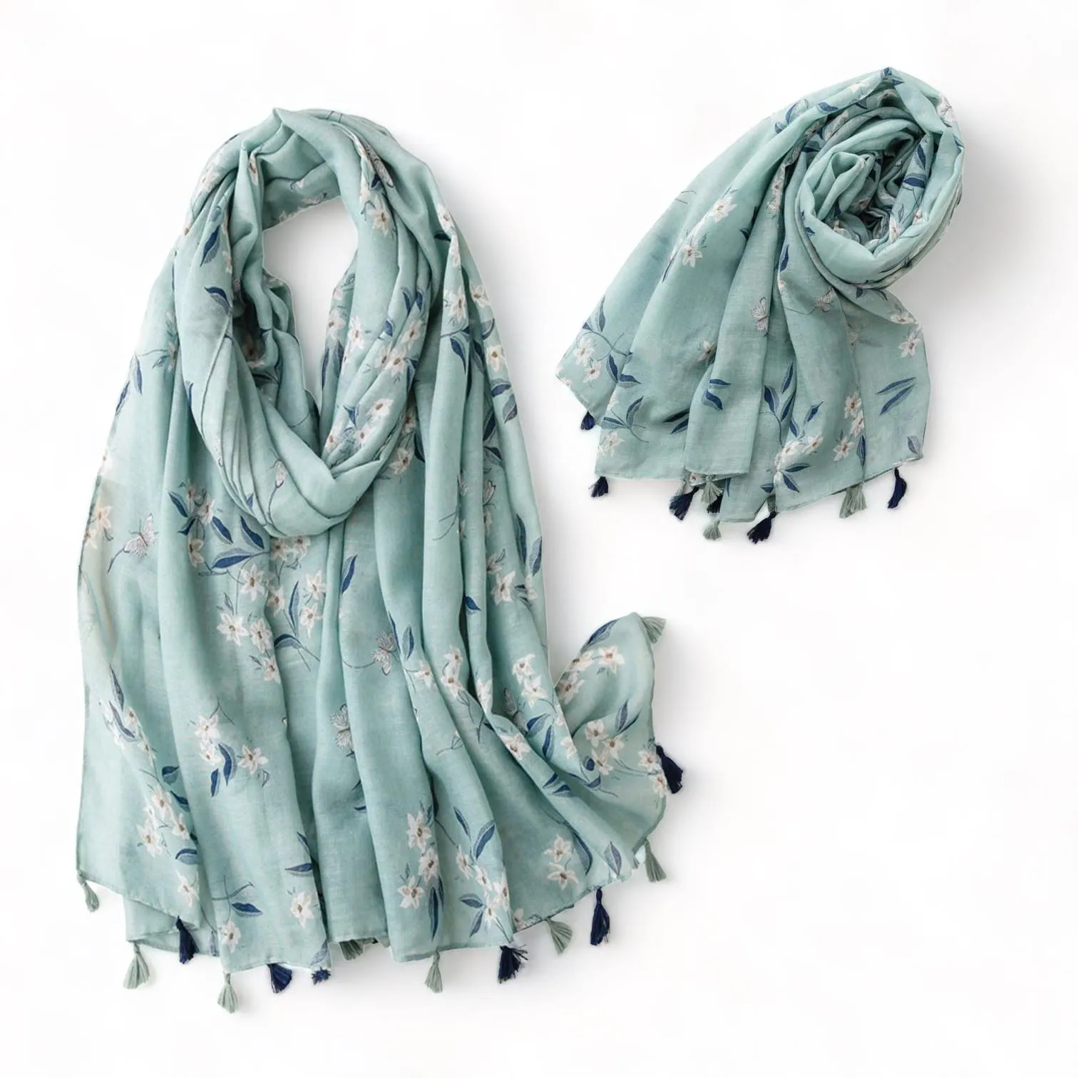 WRAP Tassel Trim Printed Scarf