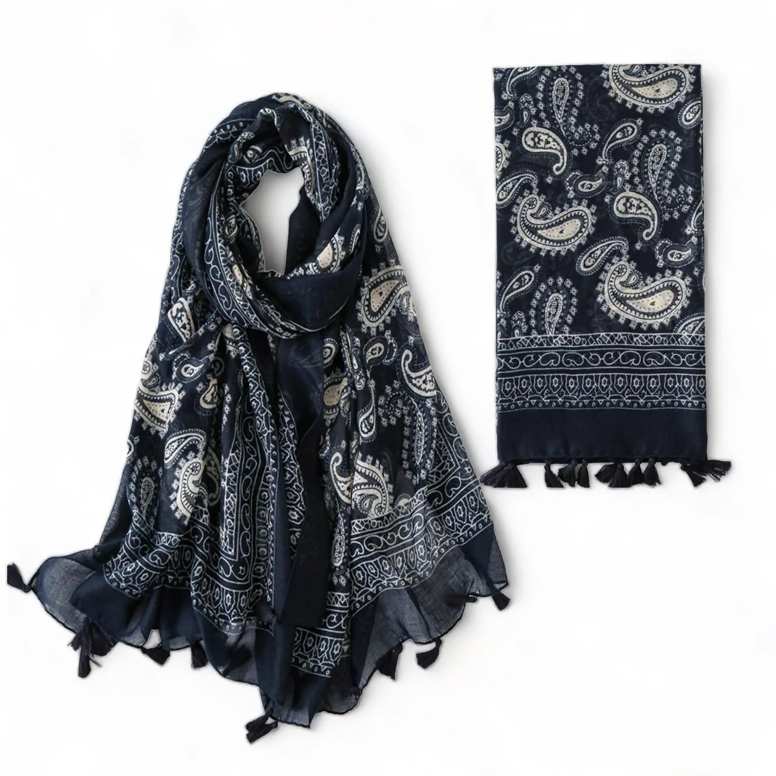 WRAP Tassel Trim Printed Scarf