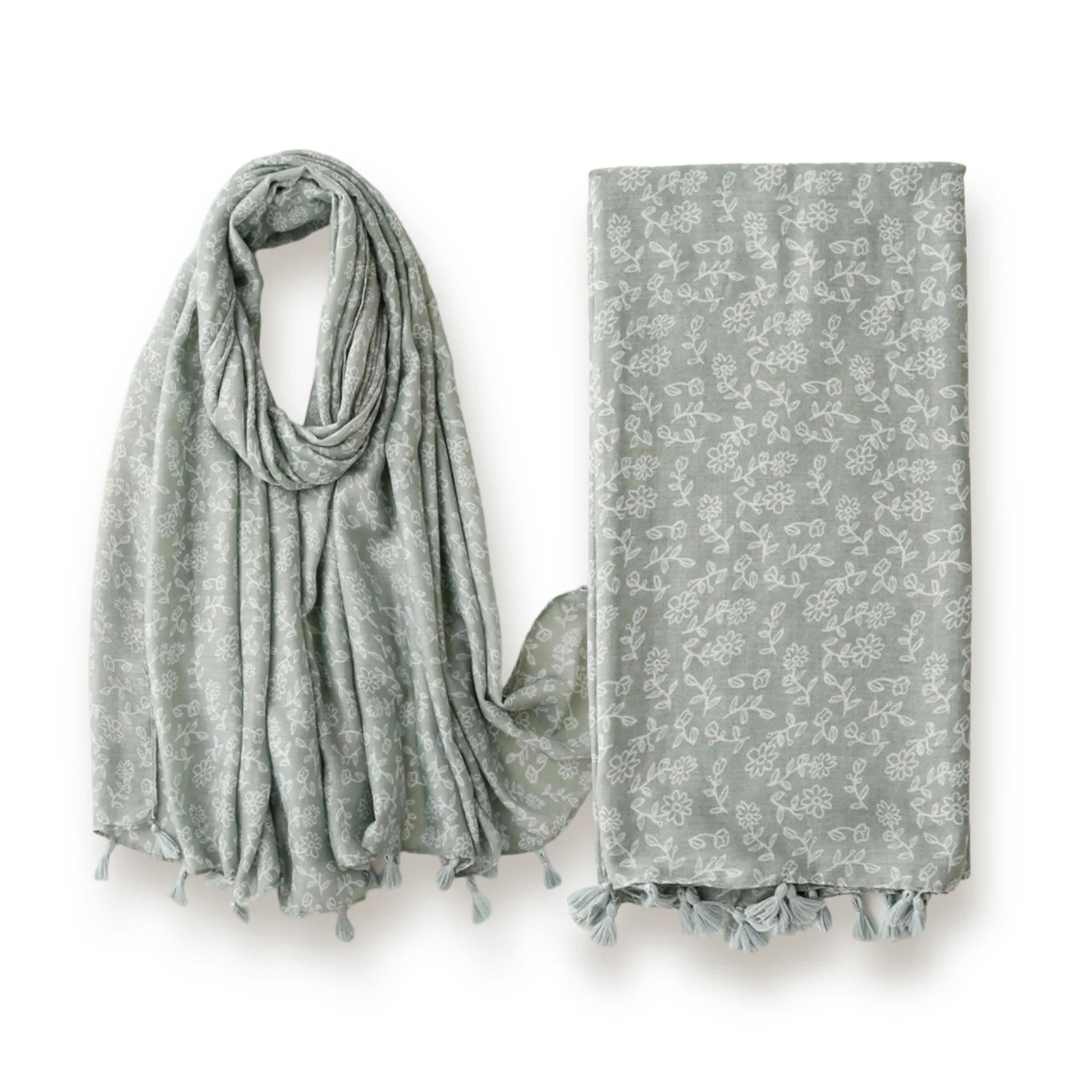 WRAP Tassel Trim Printed Scarf