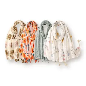 WRAP Tassel Trim Printed Scarf