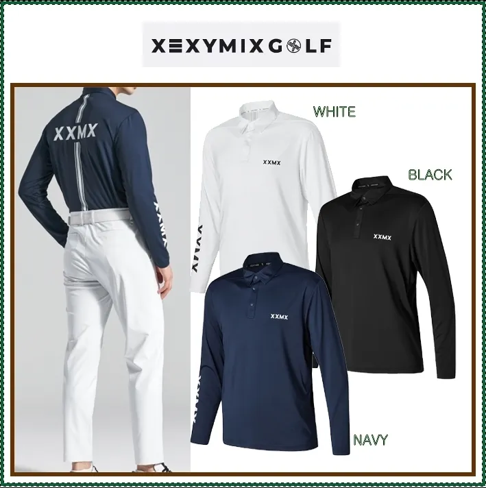 XEXYMIX  |Street Style Long Sleeves Plain Logo Polos