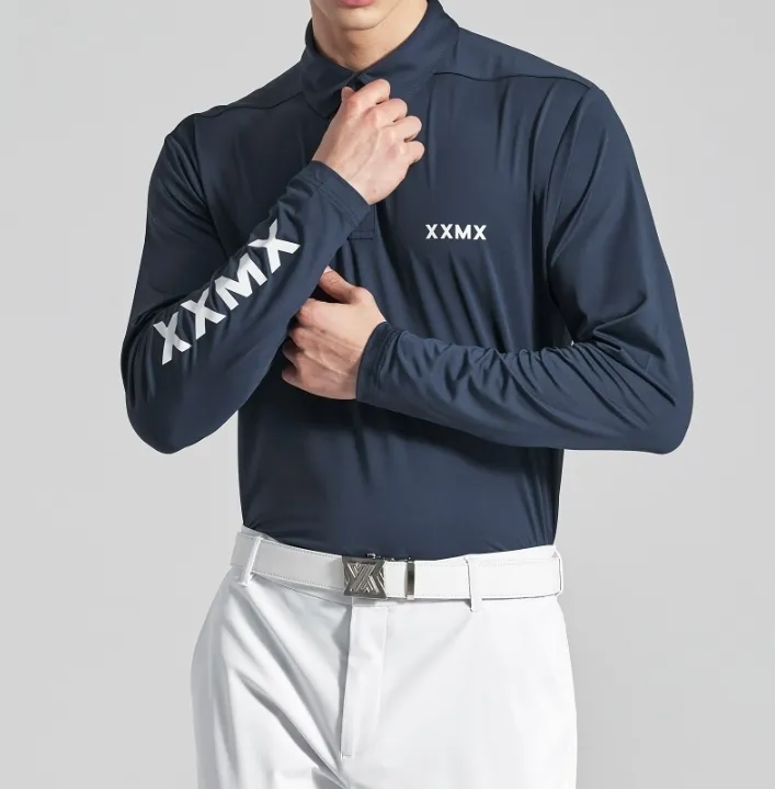 XEXYMIX  |Street Style Long Sleeves Plain Logo Polos