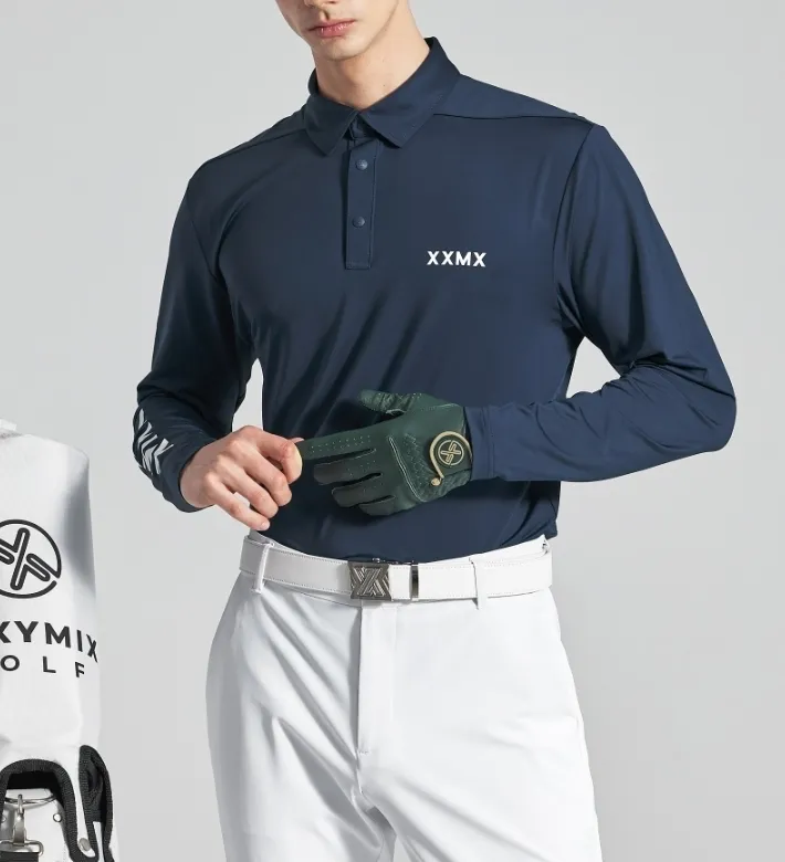 XEXYMIX  |Street Style Long Sleeves Plain Logo Polos