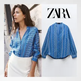 ZARA  |Casual Style Cropped Cotton Shirts & Blouses