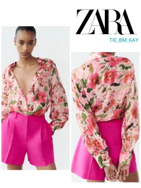 ZARA  |Flower Patterns Casual Style Long Sleeves Elegant Style