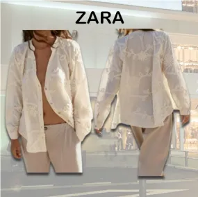 ZARA  |Plain Cotton Logo Shirts & Blouses