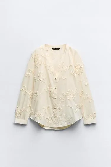 ZARA  |Plain Cotton Logo Shirts & Blouses